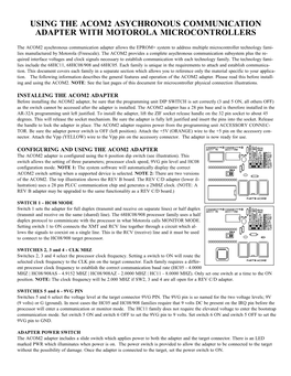 Using the Acom2 Asychronous Communication Adapter with Motorola Microcontrollers