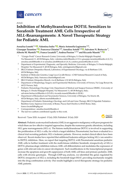 Inhibition of Methyltransferase DOT1L Sensitizes to Sorafenib Treatment AML Cells Irrespective of MLL-Rearrangements: a Novel Therapeutic Strategy for Pediatric AML