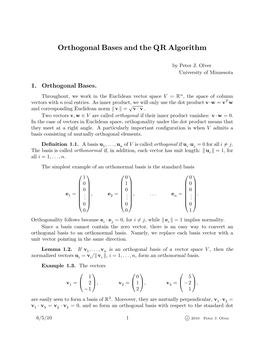 Orthogonal Bases and the QR Algorithm