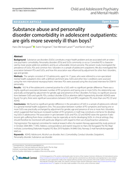 Substance Abuse and Personality Disorder Comorbidity in Adolescent Outpatients: Are Girls More Severely Ill Than Boys?