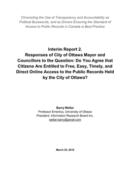 Interim Report 2. Responses of City of Ottawa Mayor and Councillors To