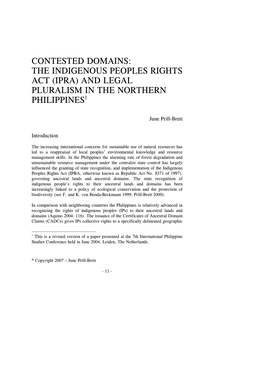 Contested Domains: the Indigenous Peoples Rights Act (Ipra) and Legal Pluralism in the Northern Philippines1