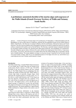 A Preliminary Annotated Checklist of the Marine Algae and Seagrasses of the Wallis Islands (French Overseas Territory of Wallis and Futuna), South Pacific