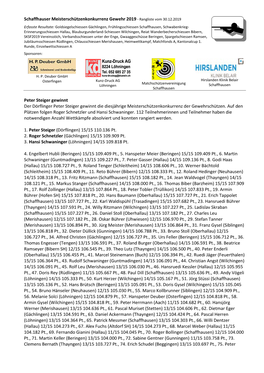 Rangliste Vom 30.12.2019 Peter Steiger Gewinnt Der Dörflinger