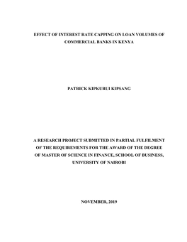 Effect of Interest Rate Capping on Loan Volumes of Commercial Banks in Kenya