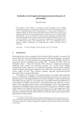 Icelandic Vowel Length and Representational Theories of Phonology*