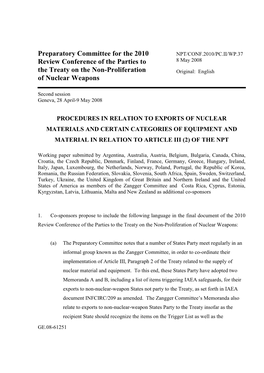 Preparatory Committee for the 2010 Review Conference of the Parties to the Treaty on the Non-Proliferation of Nuclear Weapons