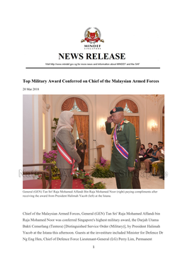 Top Military Award Conferred on Chief of the Malaysian Armed Forces