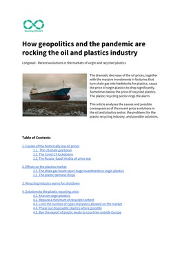 How Geopolitics and the Pandemic Are Rocking the Oil and Plastics Industry