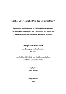 Gibt Es „Gerechtigkeit“ in Der Steuerpolitik