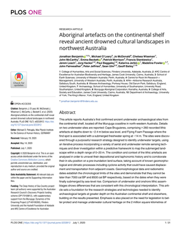 Aboriginal Artefacts on the Continental Shelf Reveal Ancient Drowned Cultural Landscapes in Northwest Australia