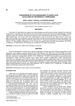 Conversion of Cyclohexanone to Adipic Acid Catalyzed by Heteropoly Compounds