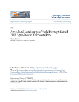 Raised Field Agriculture in Bolivia and Peru Clark L