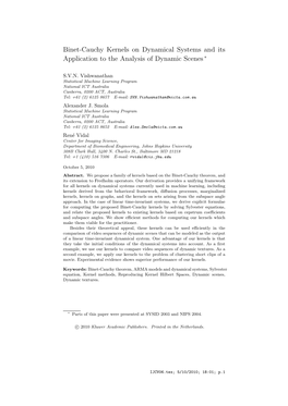 Binet-Cauchy Kernels on Dynamical Systems and Its Application to the Analysis of Dynamic Scenes ∗