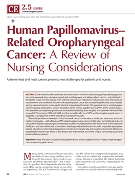 Human Papillomavirus– Related Oropharyngeal Cancer: a Review of Nursing Considerations