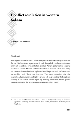 Conflict Resolution in Western Sahara