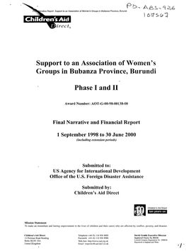 Support to an Association of Women's Groups in Bubanza Province, Burundt