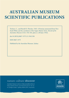 A Permian Ammonoid from New South Wales and the Correlation of the Upper Marine Series