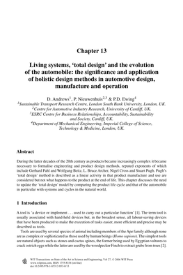 Total Design’ and the Evolution of the Automobile: the Signiﬁcance and Application of Holistic Design Methods in Automotive Design, Manufacture and Operation