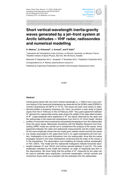 Short Vertical-Wavelength Inertia-Gravity Waves Generated by a Jet–Front System at Arctic Latitudes – VHF Radar, Radiosondes