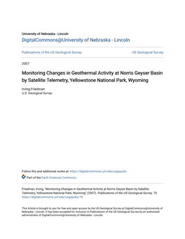 Monitoring Changes in Geothermal Activity at Norris Geyser Basin by Satellite Telemetry, Yellowstone National Park, Wyoming