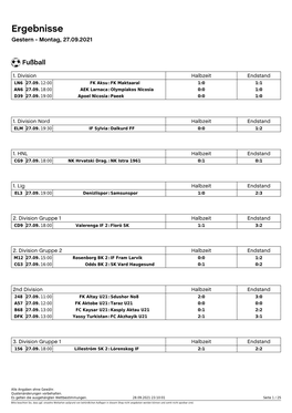Ergebnisse Gestern - Montag, 27.09.2021