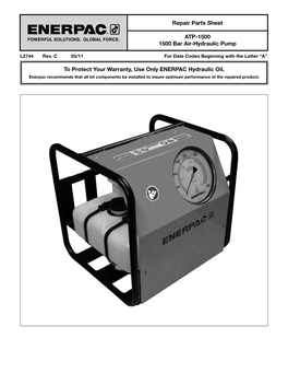 Repair Parts Sheet to Protect Your Warranty, Use Only ENERPAC