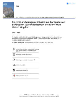 Biogenic and Abiogenic Injuries in a Carboniferous Bellerophon (Gastropoda) from the Isle of Man, United Kingdom