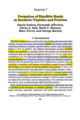 Formation of Disulfide Bonds in Synthetic Peptides and Proteins David Andreu, Fernando Albericio, Lvtiria A