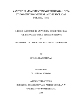 Kamtapur Movement in North Bengal Geo- Ethno-Environmental and Historical Perspective