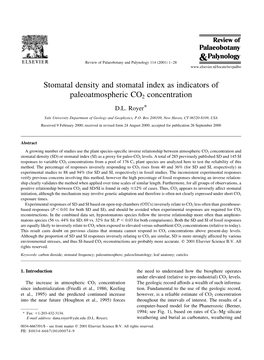 Stomatal Density and Stomatal Index As Indicators of Paleoatmospheric CO2 Concentration D.L