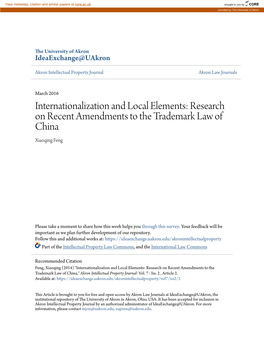 Research on Recent Amendments to the Trademark Law of China Xiaoqing Feng