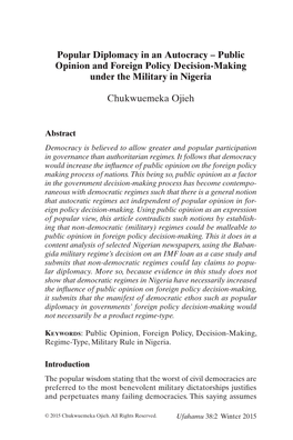 Public Opinion and Foreign Policy Decision-Making Under the Military in Nigeria