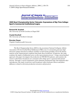 2009 Bowl Championship Series Telecasts: Expressions of Big-Time College- Sport’S Commercial Institutional Logics ______