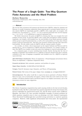 Two-Way Quantum Finite Automata and the Word Problem Zachary Remscrim Department of Mathematics, MIT, Cambridge, MA, USA Remscrim@Mit.Edu