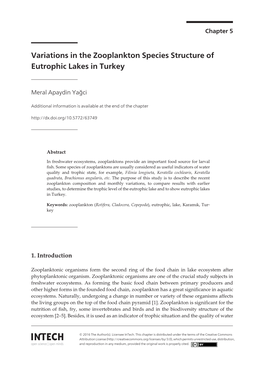 Variations in the Zooplankton Species Structure of Eutrophic Lakes in Turkey
