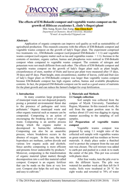 The Effects of EM-Bokashi Compost and Vegetable Wastes Compost on the Growth of Hibiscus Esculentus L