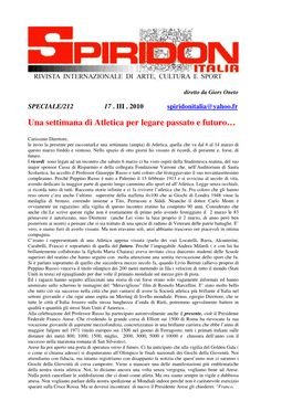 Una Settimana Di Atletica Per Legare Passato E Futuro…