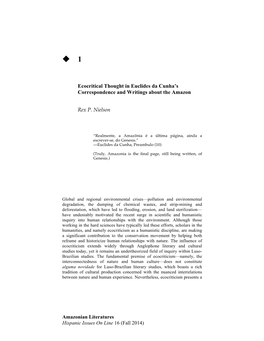 Ecocritical Thought in Euclides Da Cunha's Correspondence and W