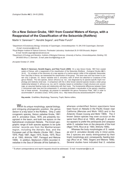 On a New Seison Grube, 1861 from Coastal Waters of Kenya, with a Reappraisal of the Classification of the Seisonida (Rotifera) Martin V