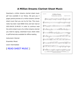 A Million Dreams Clarinet Sheet Music