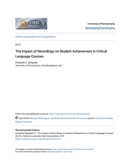 The Impact of Recordings on Student Achievement in Critical Language Courses