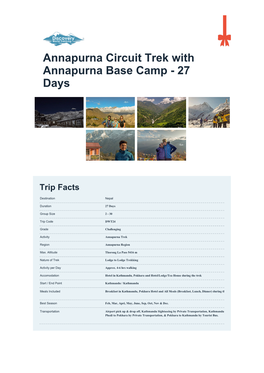 Annapurna Circuit Trek with Annapurna Base Camp - 27 Days