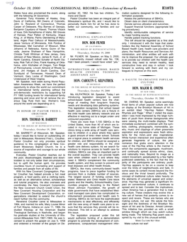 CONGRESSIONAL RECORD— Extensions of Remarks E1873 HON. THOMAS M. BARRETT HON. BOB FILNER HON. CAROLYN C. KILPATRICK HON. MAJOR