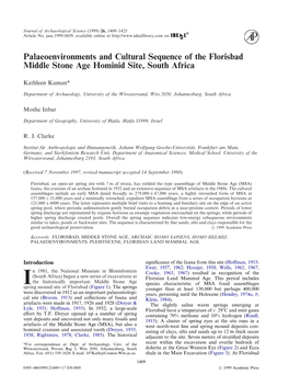 Palaeoenvironments and Cultural Sequence of the Florisbad Middle Stone Age Hominid Site, South Africa