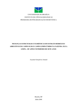 Universidade De Brasília Instituto De Ciências Biológicas Programa De Pós-Graduação Em Botânica