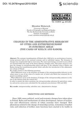 Changes in the Administrative Hierarchy of Cities and Entrepreneurship in Suburban Areas (The Cases of Kielce and Radom)