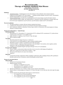 Therapy of Immune-Mediated Skin Disease Jeanne Budgin, DVM, DACVD Riverdale Veterinary Dermatology Riverdale, NJ