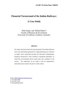 Financial Turnaround of the Indian Railways: a Case Study