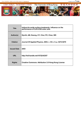 Influence on the Performance of Cupc/C60 Solar Cells Author(S)